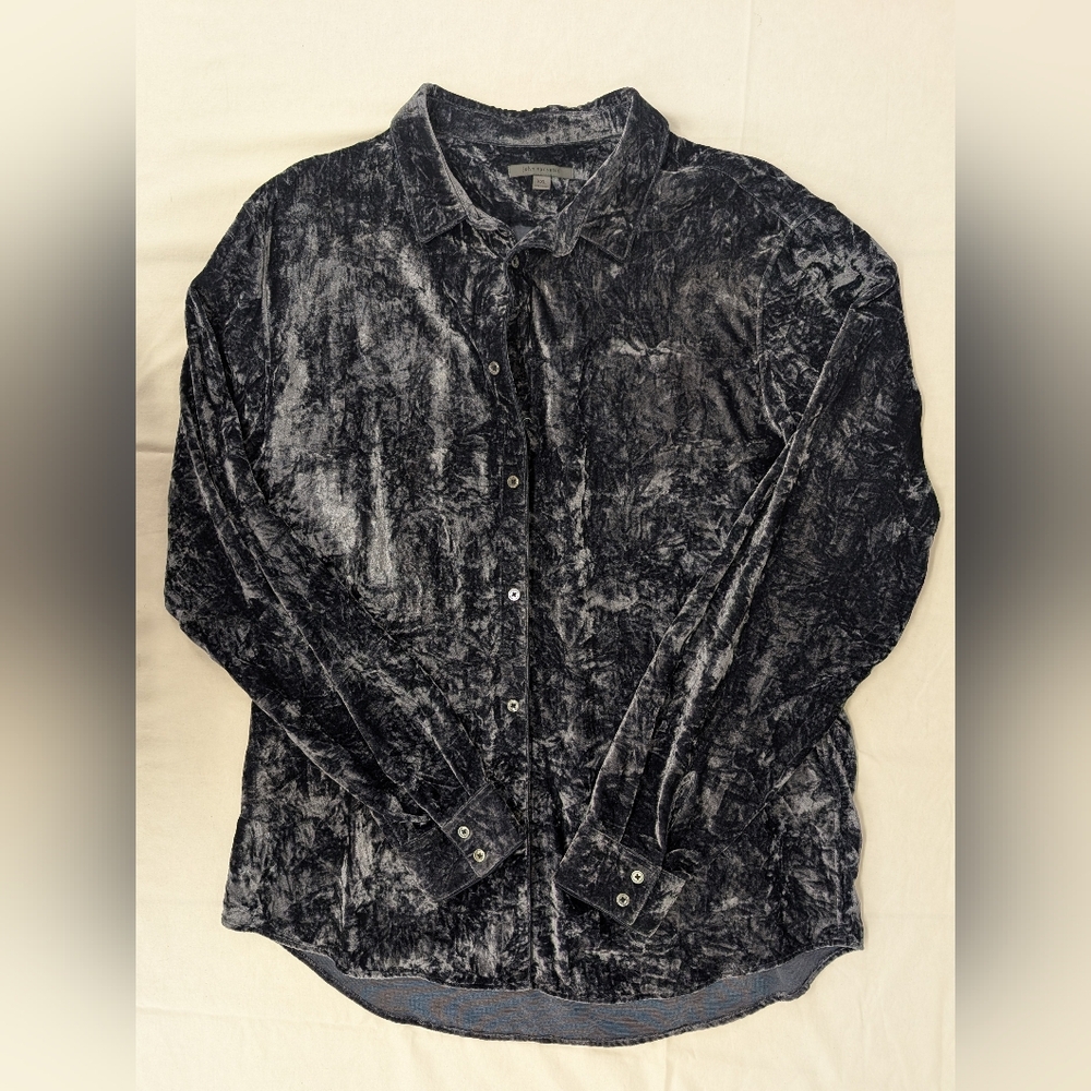John Varvatos Crushed Velvet Blue Shirt